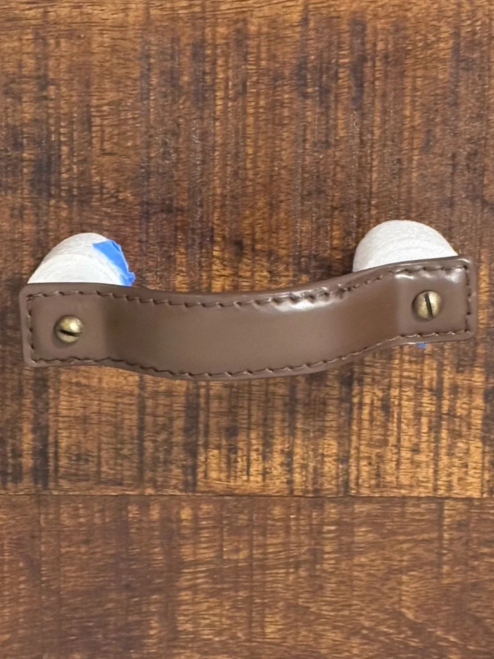 NWOT Anthropologie Saddle Stitch Leather Handle Brown Iron Brass Pull